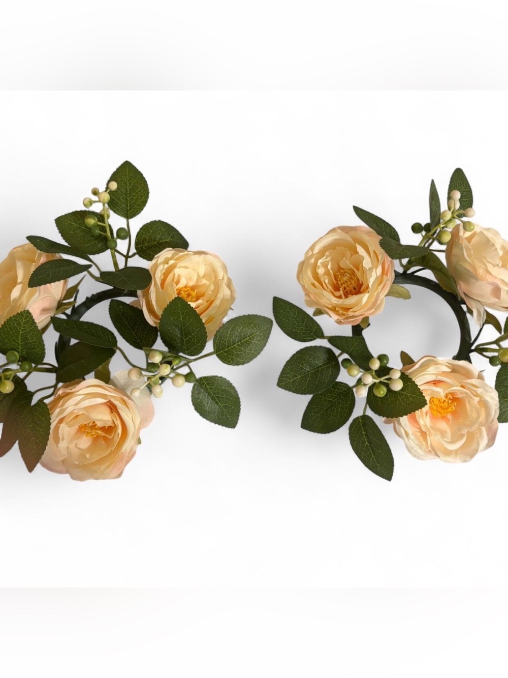 Cream And Green Floral Wreath Candle Holder  Centerpiece